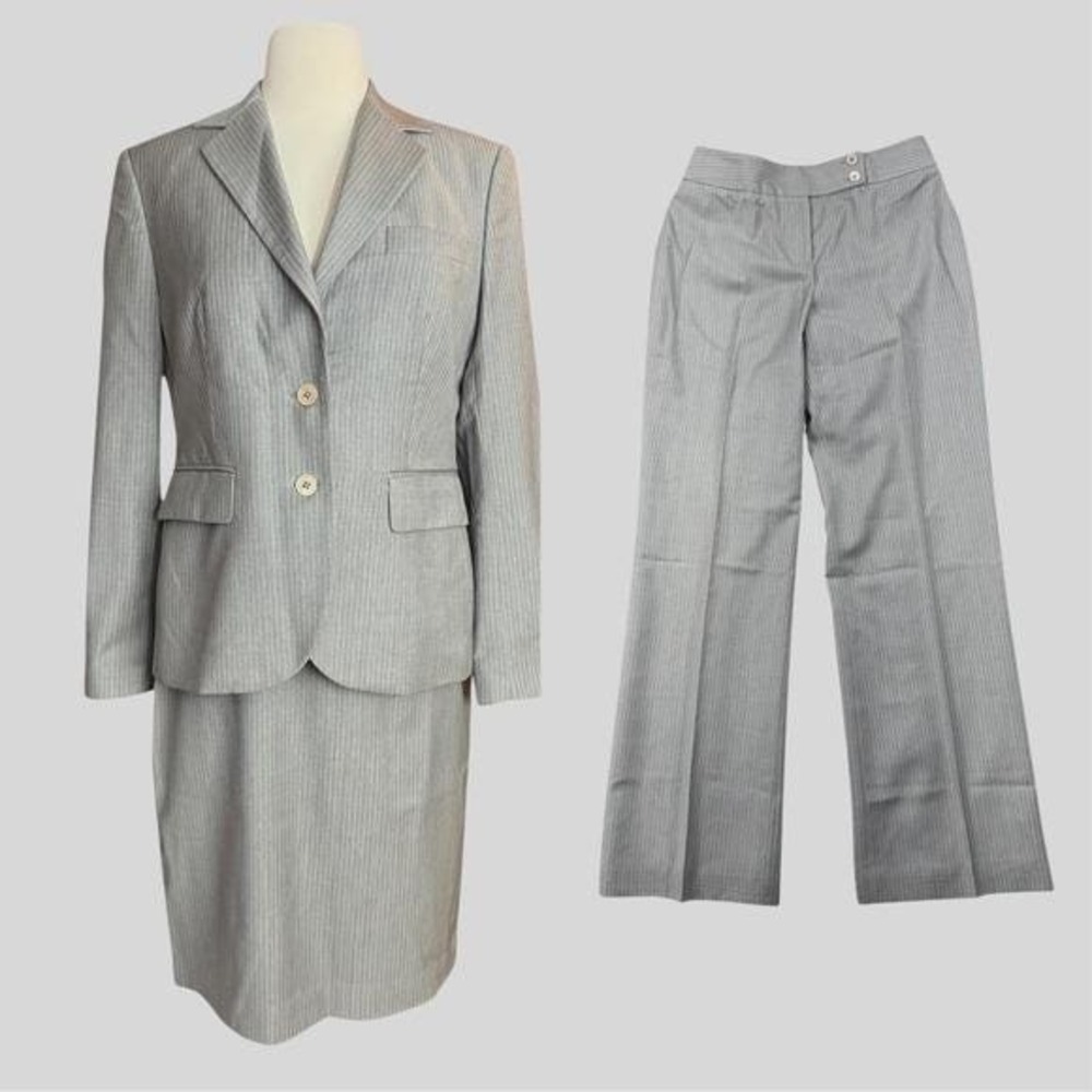 Vtg Brooks Brothers Small 3 Piece Suit Women Wool & Silk Gray Stripe TINY FLAW
